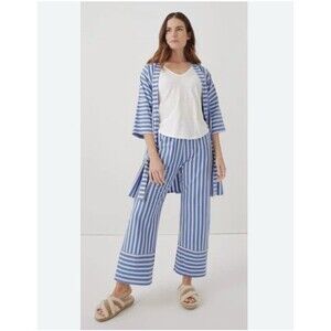 PACT Organic Staycation Short Robe In Hideaway Stripe Sz Xs/s Missing Waist Tie!